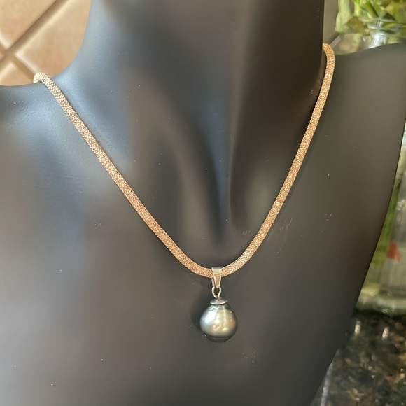 Genuine  SouthSea Pearl Baroque Necklace 12.3mm Peacock Stainless Steel - Picture 3 of 9